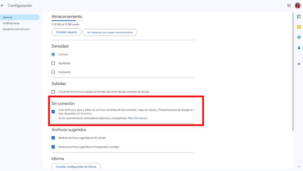Paso dos para usar Google Drive sin conexión a internet