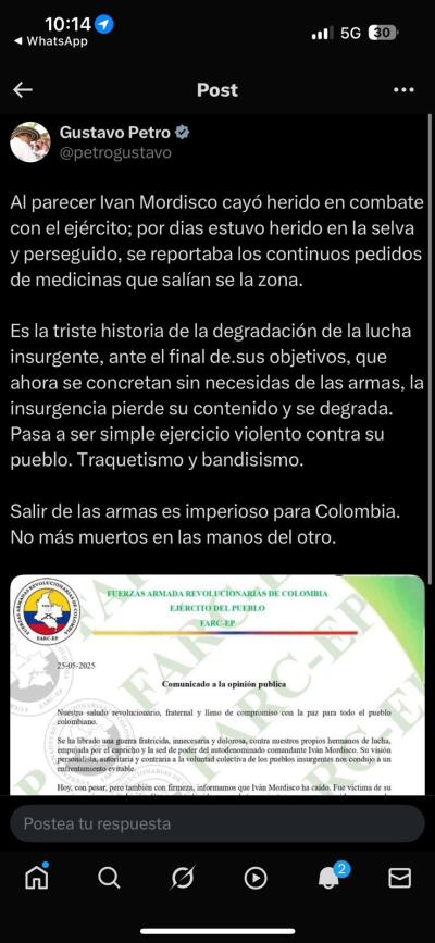 Petro sobre presunta muerte de 'Iván Mordisco'.jpeg Petro sobre presunta muerte de 'Iván Mordisco'.jpeg