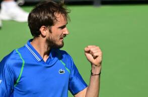Celebración de Daniil Medvedev, tras avanzar a la final del Indian Wells 2023 Celebración de Daniil Medvedev, tras avanzar a la final del Indian Wells 2023