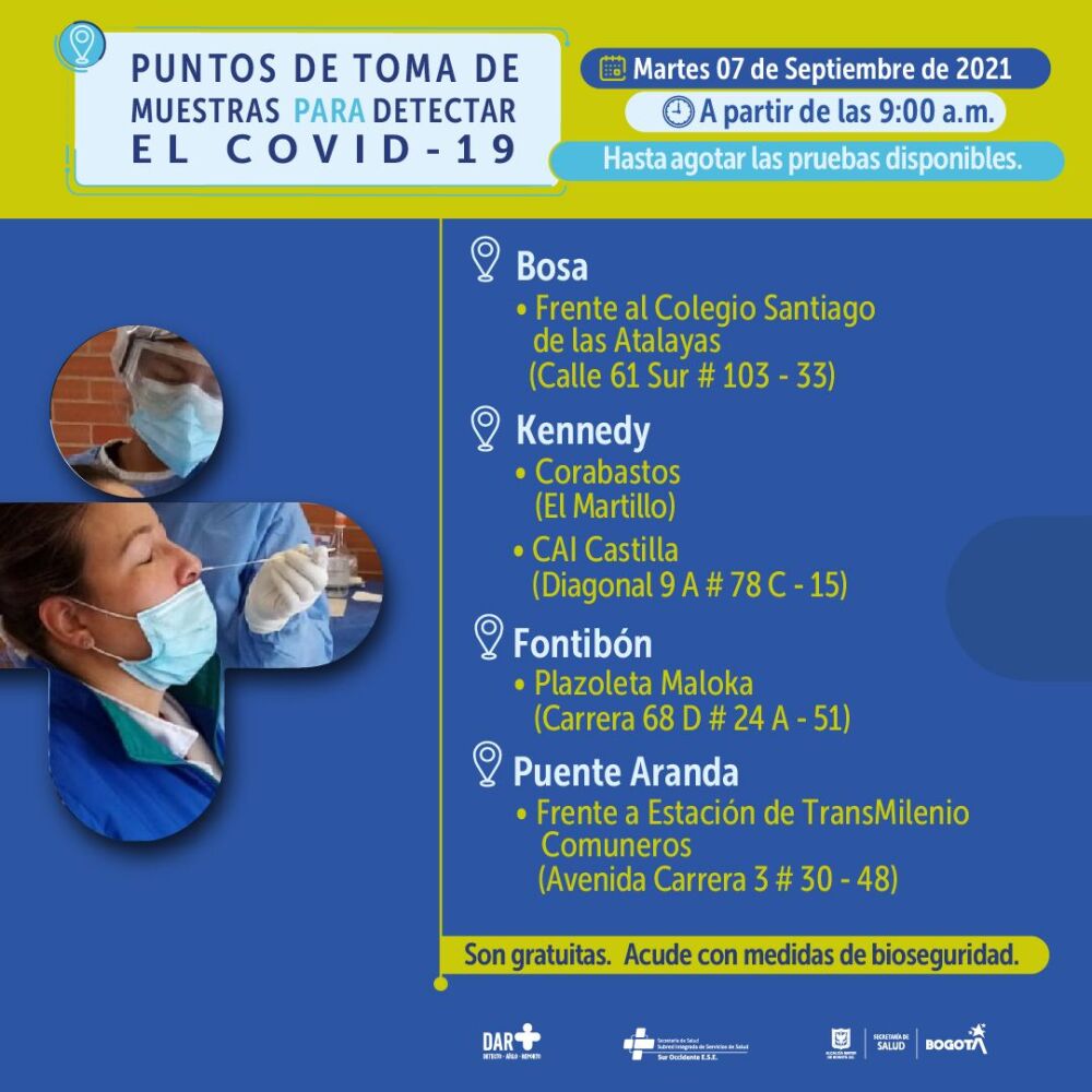 Pruebas gratis de COVID-19 en Bogotá