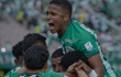 Jugadores de Atlético Nacional y un festejo de gol contra Patriotas, por la Liga II 2024.