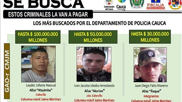 Actualizan cartel de más buscados tras subir a $1.000 millones recompensa por 'Mayimbú' y así quedó 
