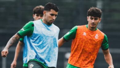 Gustavo Puerta en la vuelta a los entrenamientos con Racing de Santander.