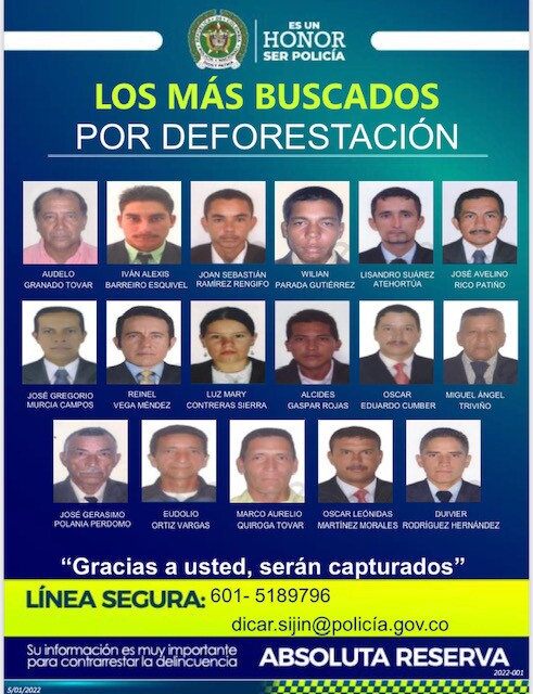 Cartel de los más buscados por delitos ambientales