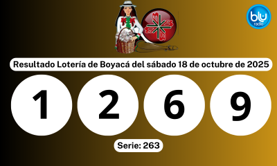 El número ganador del premio mayor de la Lotería de Boyacá de este sábado 18 de octubre de 2025 es el 1269 de la serie 263 El número ganador del premio mayor de la Lotería de Boyacá de este sábado 18 de octubre de 2025 es el 1269 de la serie 263