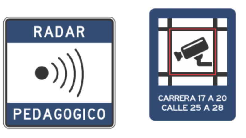 señales de radares pedagógicos y cámaras.