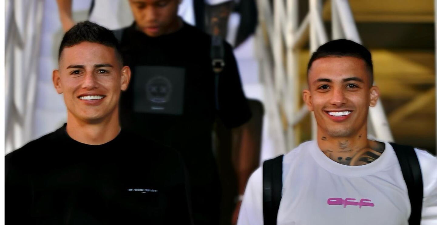 James Rodríguez y Kevin Castaño en la llegada de la Selección Colombia a Barranquilla.