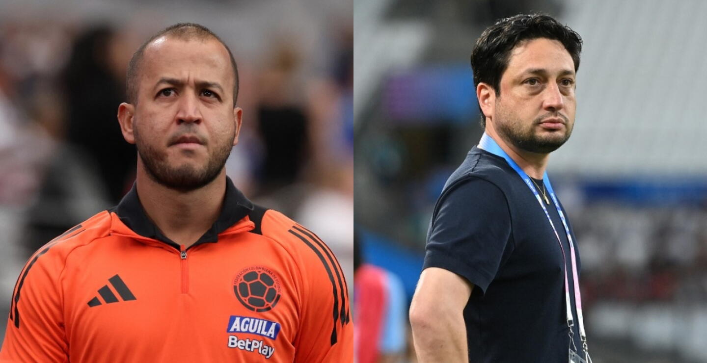 Ángelo Marsiglia y Arthur Elias, directores técnicos de Colombia y Brasil femenina. 