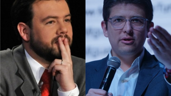 343823_BLU Radio. Carlos Fernando Galán y Miguel Uribe Turbay / Fotos Twitter: @MiguelUribeT / AFP