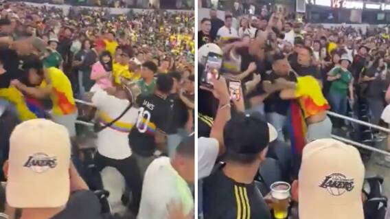 Pelea entre hinchas colombianos y mexicanos durante partido amistoso Pelea entre hinchas colombianos y mexicanos durante partido amistoso