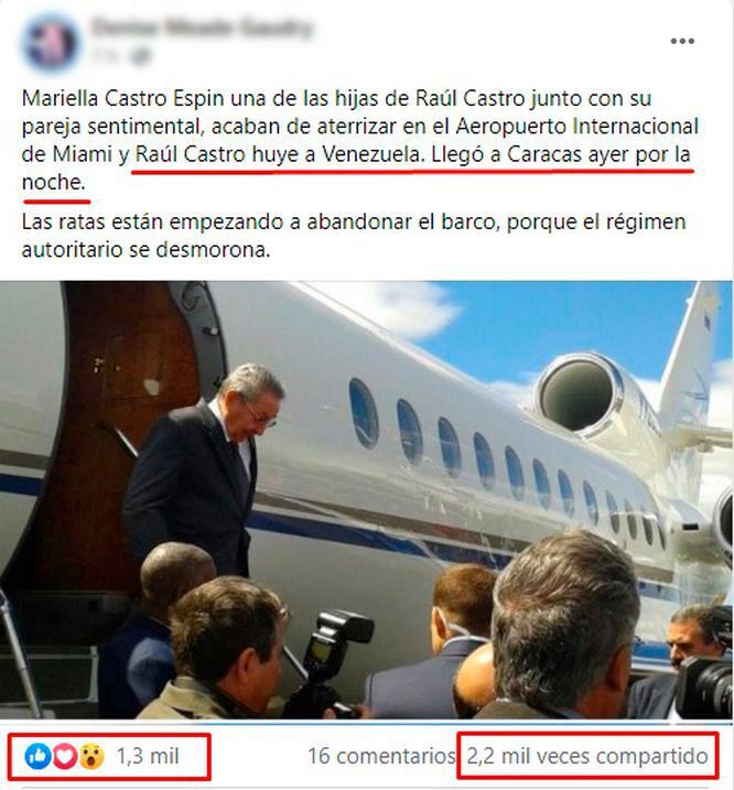 Foto de Raúl Castro bajando de avión