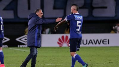 Andrés Cadavid junto a Miguel Ángel Russo en su época en Millonarios. 
