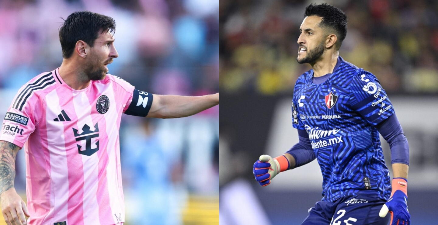 Lionel Messi, figura del Inter Miami, y Camilo Vargas, arquero del Atlas. 