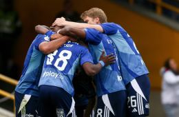 Millonarios celebra su victoria frente a Santa Fe.
