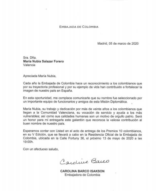 Documento embajada de España