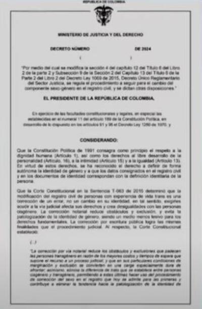 Gobierno alista decreto para corrección de género