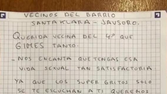 Le escriben carta a vecina "bullosa" Le escriben carta a vecina "bullosa"