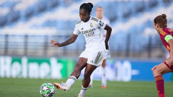 Linda Caicedo, delantera del Real Madrid en partido contra la Roma por Champions League Femenina. Linda Caicedo, delantera del Real Madrid en partido contra la Roma por Champions League Femenina.