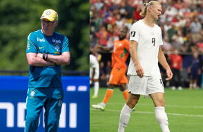 Carlo Ancelotti, DT de Brasil, y Erling Haaland, delantero de Noruega.