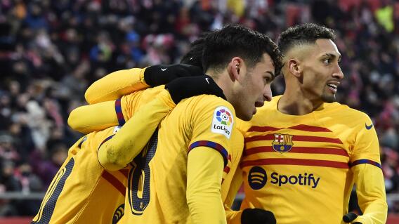 Barcelona y un festejo de gol contra el Girona. Barcelona y un festejo de gol contra el Girona.