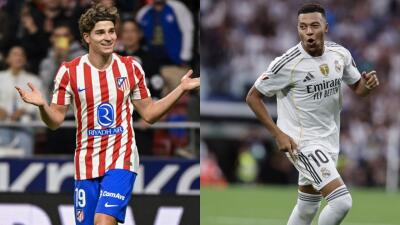 Julián Álvarez y Kylian Mbappé rivalizarán en Atlético vs. Real Madrid en la Liga de España. 