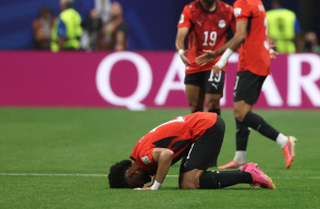 Celebración de Yasser Ibrahim, con la Selección de Egipto 