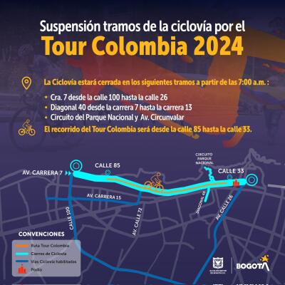 Ciclovía de este domingo en Bogotá tendrá cambios por el Tour Colombia Ciclovía de este domingo en Bogotá tendrá cambios por el Tour Colombia