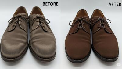 Imagen referencial de zapatos de gamuza antes y después de limpiarlos con los trucos caseros