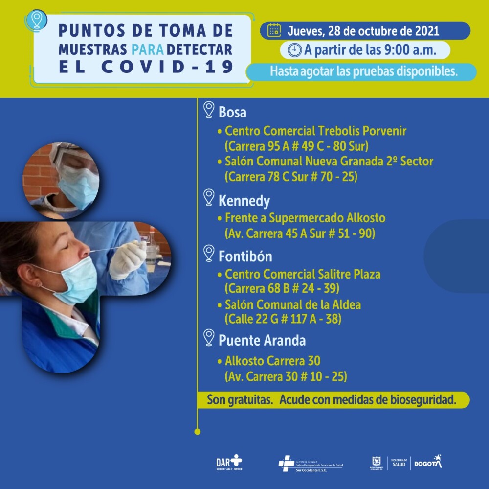 Pruebas gratis de COVID-19 en Bogotá