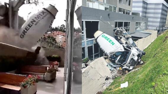 Revelan video del camión mezclador que se volcó y cayó sobre un edificio en Bogotá