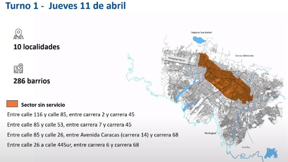 Zona uno de racionamiento de agua en Bogotá