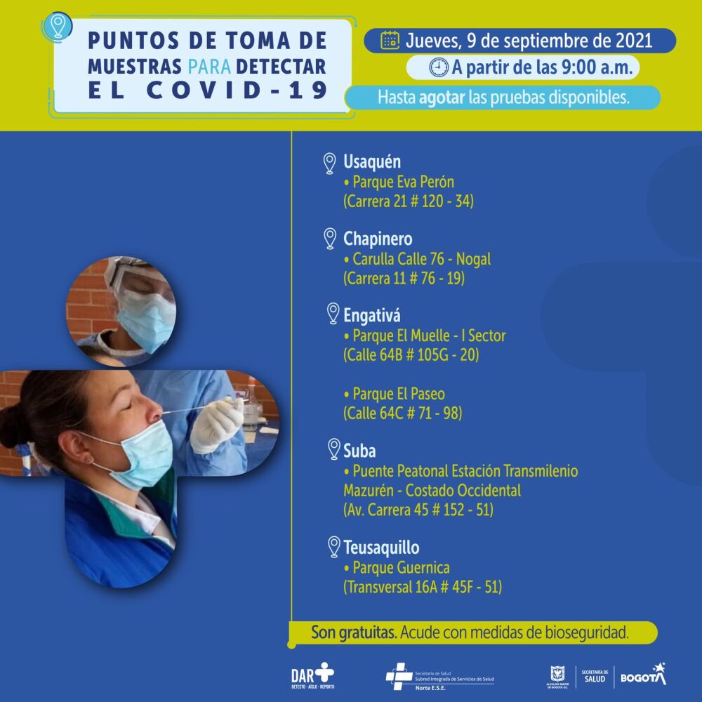Pruebas gratis de COVID-19 en Bogotá