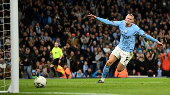Erling Haaland celebrando una anotación con el Manchester City. Erling Haaland celebrando una anotación con el Manchester City.