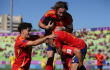 Jugadores de la Selección España Sub-20 celebrando el gol que le marcaron a Ucrania en los octavos de final del Mundial. 