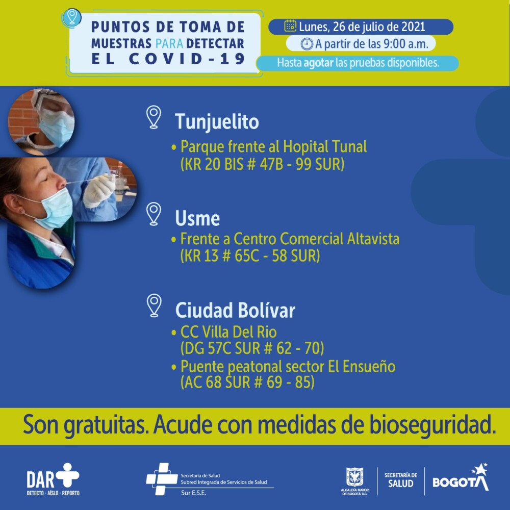 Dónde hay pruebas gratis de COVID 26072021