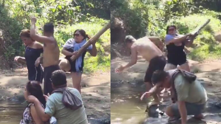 Que Que Blu Rio Descubrió a su esposo con la amante en un río y todo terminó en golpes ...