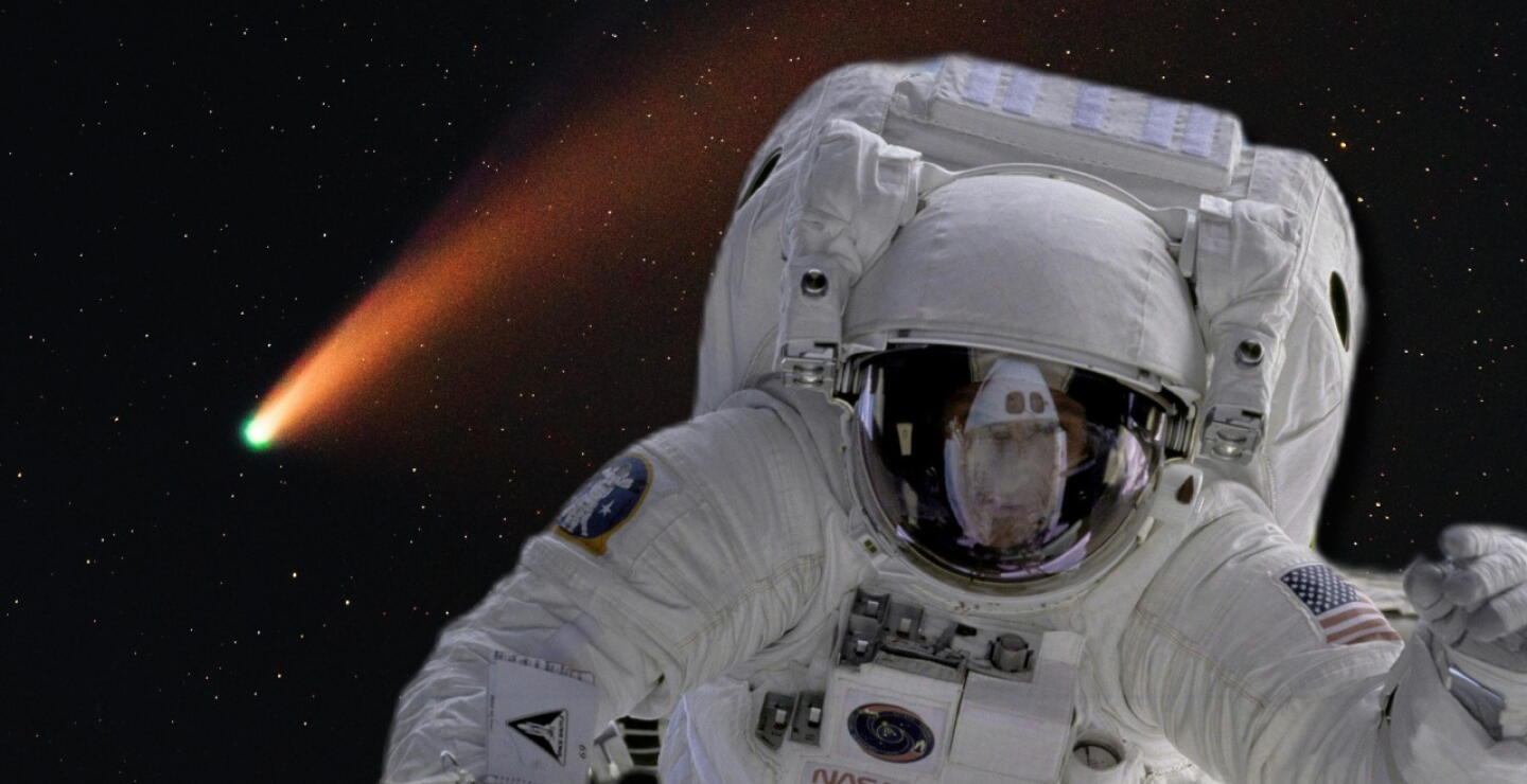 Astronauta de la Nasa en el espacio junto al asteroide 2024 YR4 que chocaría con la Tierra.