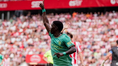 Yaser Asprilla celebra un nuevo gol con Girona en la segunda división de España. 
