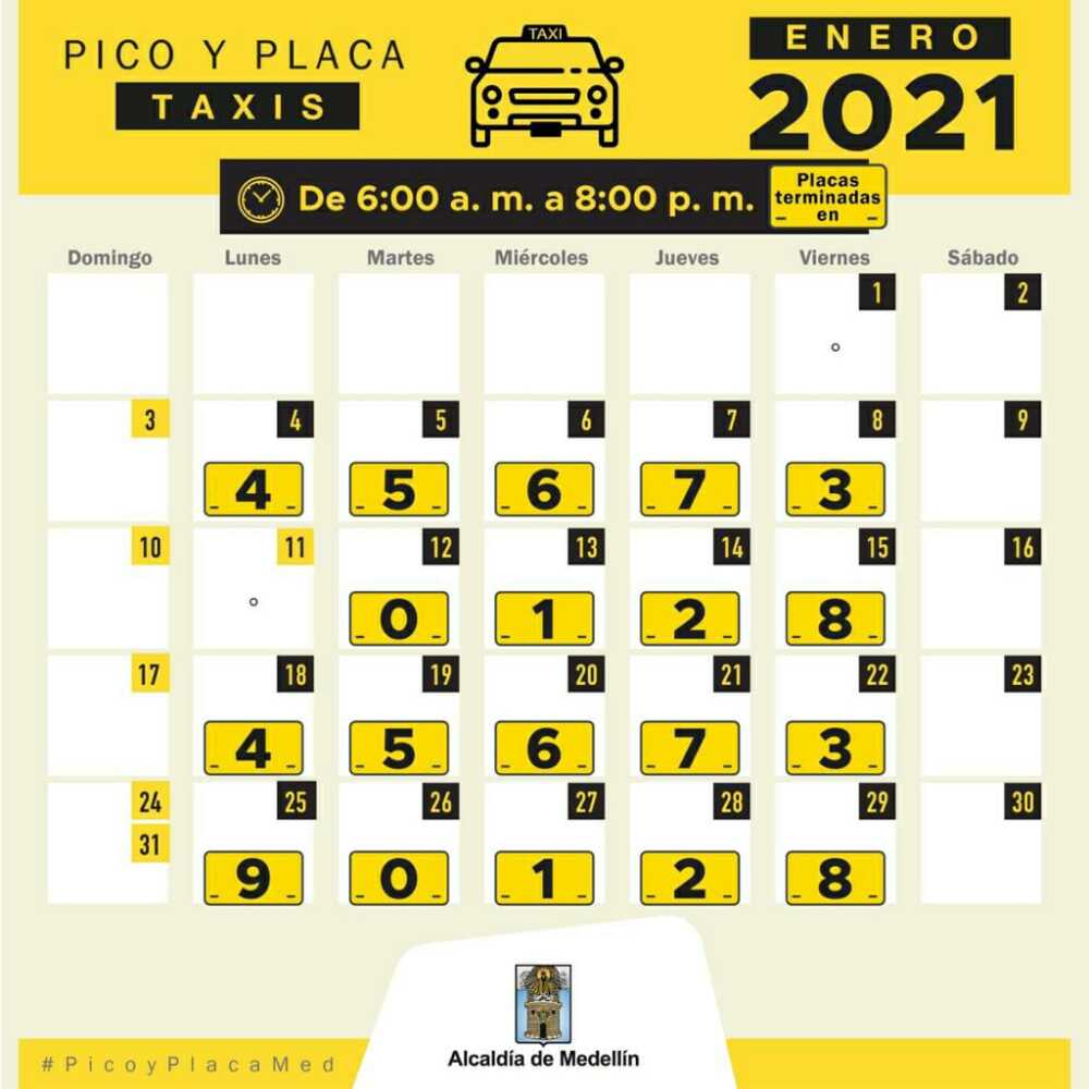 pico y placa para taxis Medellín enero 2021.jpg