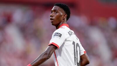 Yaser Asprilla en acción de juego con el Girona en la Liga de España.  Yaser Asprilla en acción de juego con el Girona en la Liga de España.