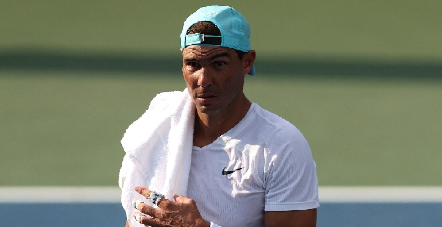 Rafael Nadal durante una sesión de práctica en la previa del Abierto de Estados Unidos 2022.