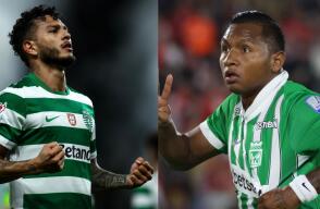 Luis Javier Suárez y Alfredo Morelos, delanteros del Sporting Lisboa y Atlético Nacional, respectivamente. 