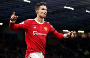 Celebración de Cristiano Ronaldo, tras su gol con Manchester United Celebración de Cristiano Ronaldo, tras su gol con Manchester United