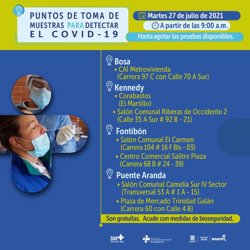 Dónde hay pruebas gratis de COVID 27072021