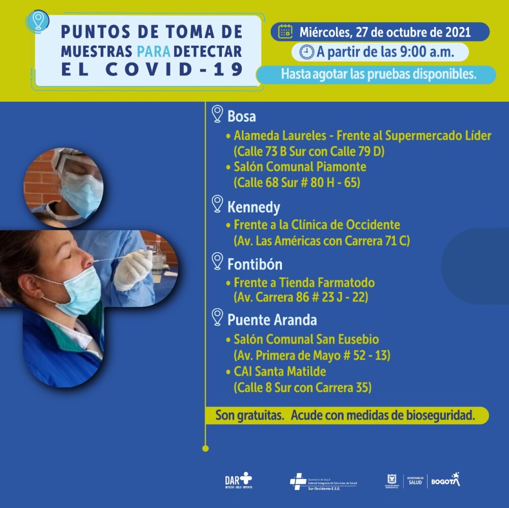 Pruebas gratis de COVID-19 en Bogotá