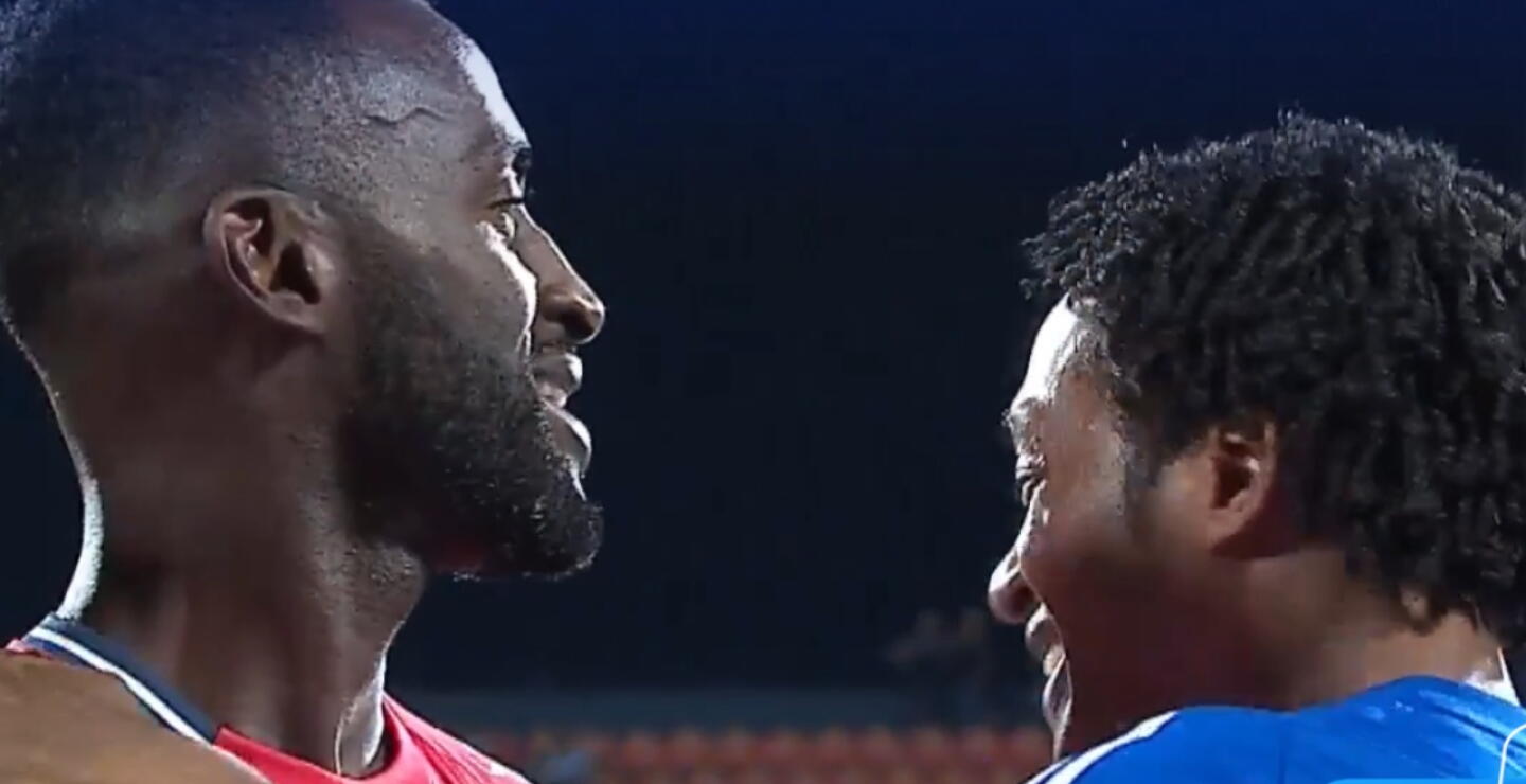 Jackson Martínez junto a Juan Guillermo Cuadrado, en la previa de Medellín vs. Millonarios. 