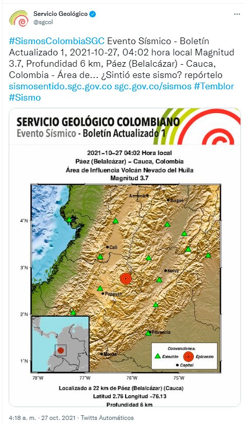 Sismo en Cauca