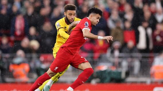 Luis Díaz, delantero colombiano, en acción de juego del partido partido de Liverpool vs. Sheffield, en la Premier League Luis Díaz, delantero colombiano, en acción de juego del partido partido de Liverpool vs. Sheffield, en la Premier League