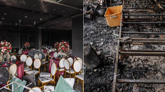 Así quedó el salón tras el incendio que desató el caos durante una boda