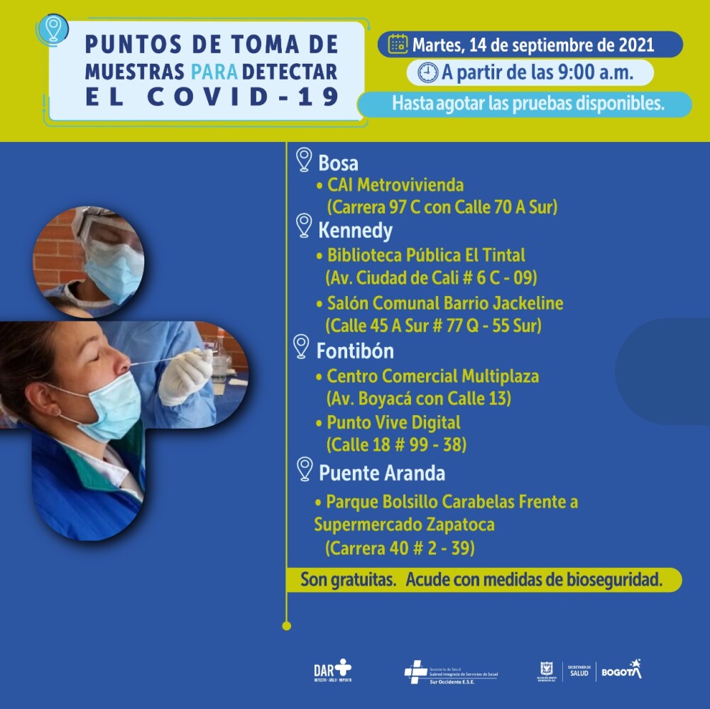 Pruebas gratis de COVID-19 en Bogotá